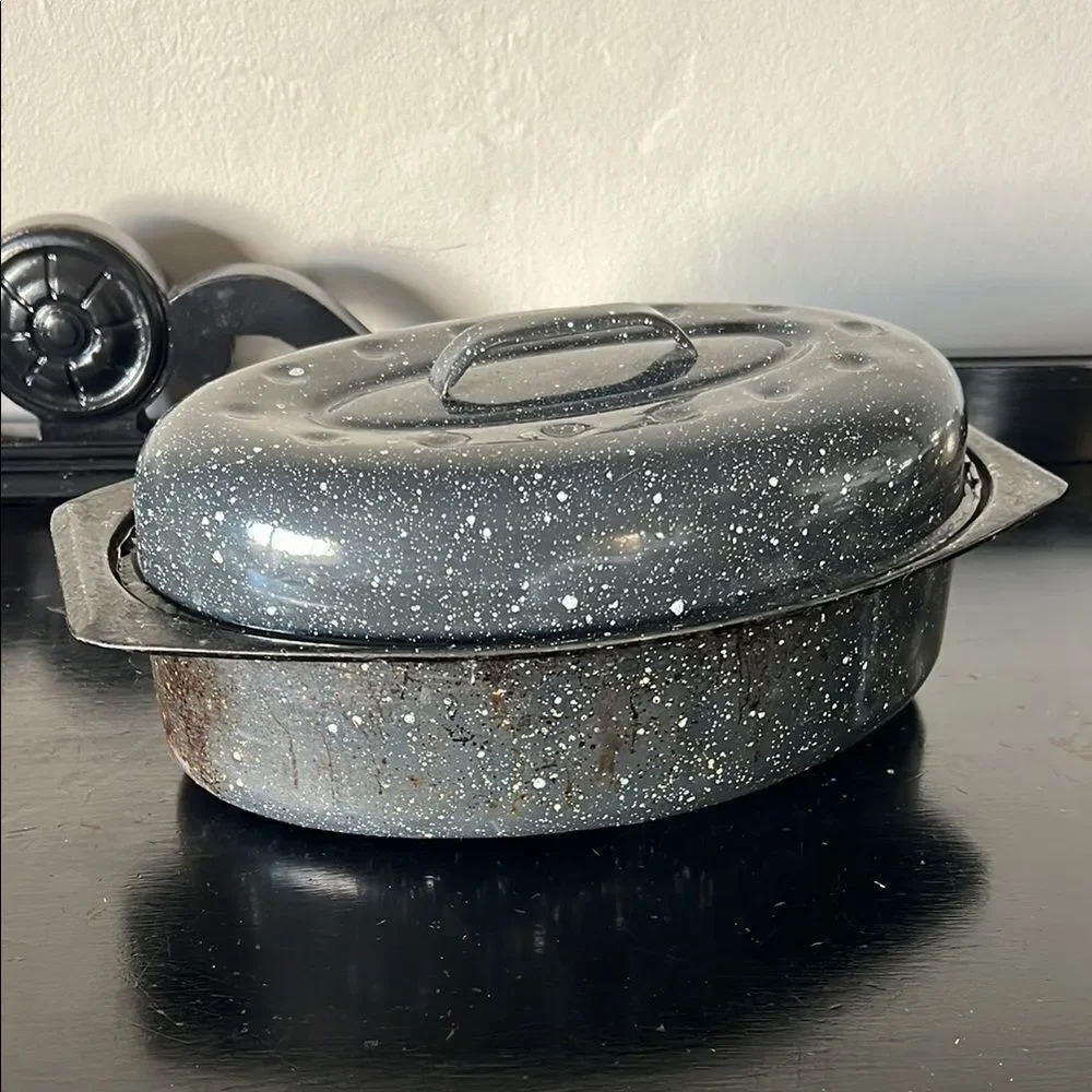 Small Enamelware Roaster black /white specs